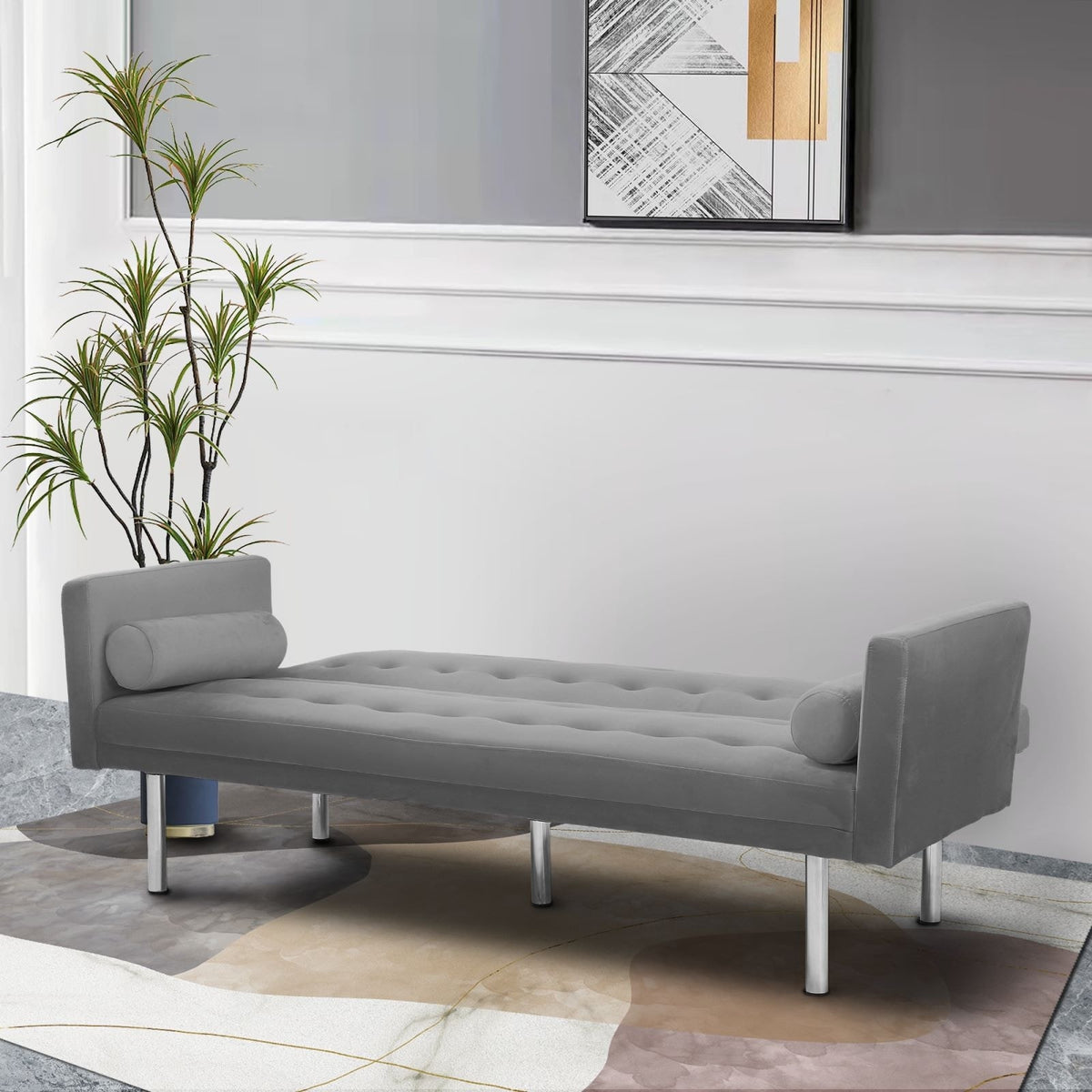 Pink Velvet Convertible Sofa Sleeper Sofa I9233