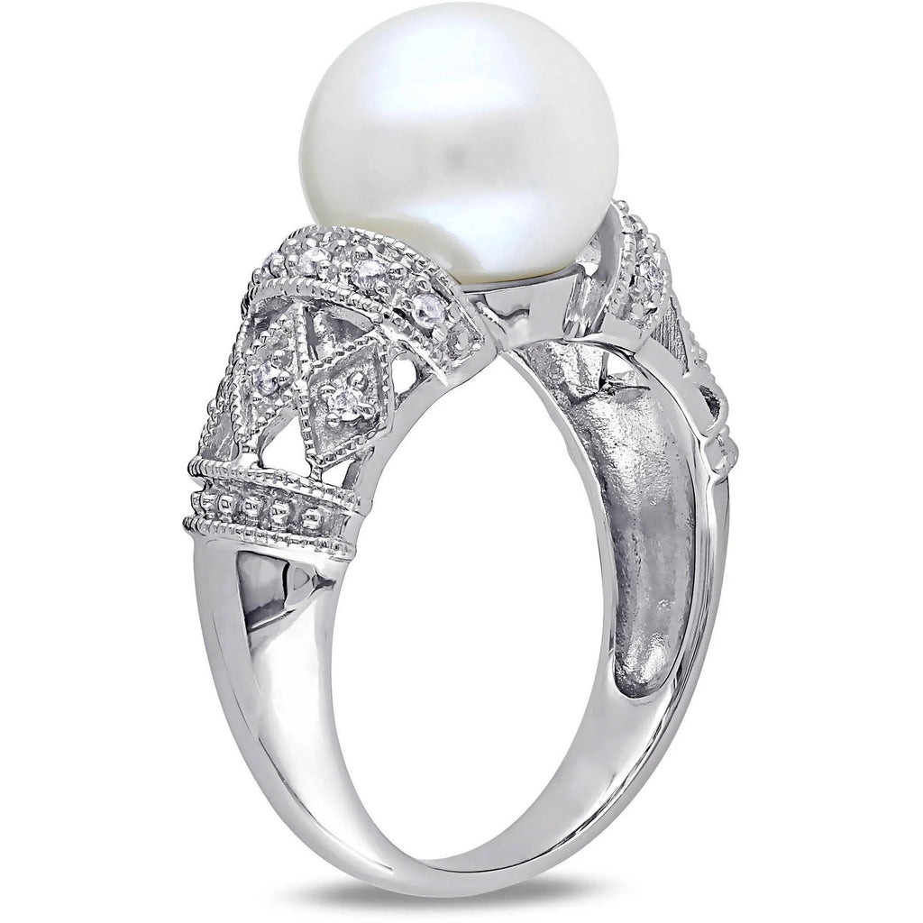 9-9.5mm White Cultured Freshwater Pearl Sterling Silver Cocktail Ring B191656