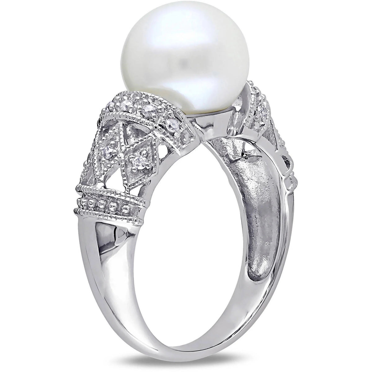 9-9.5mm White Cultured Freshwater Pearl Sterling Silver Cocktail Ring B191656