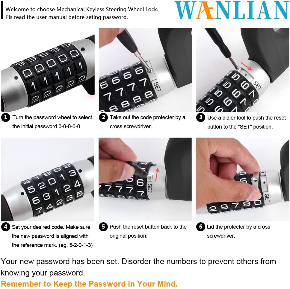 Steering Wheel Lock, 5 Digit Coded Combination Anti Theft Device, Heavy Duty Universal Extendable Retractable Keyless Password Twin Hooks Car Security Lock W422