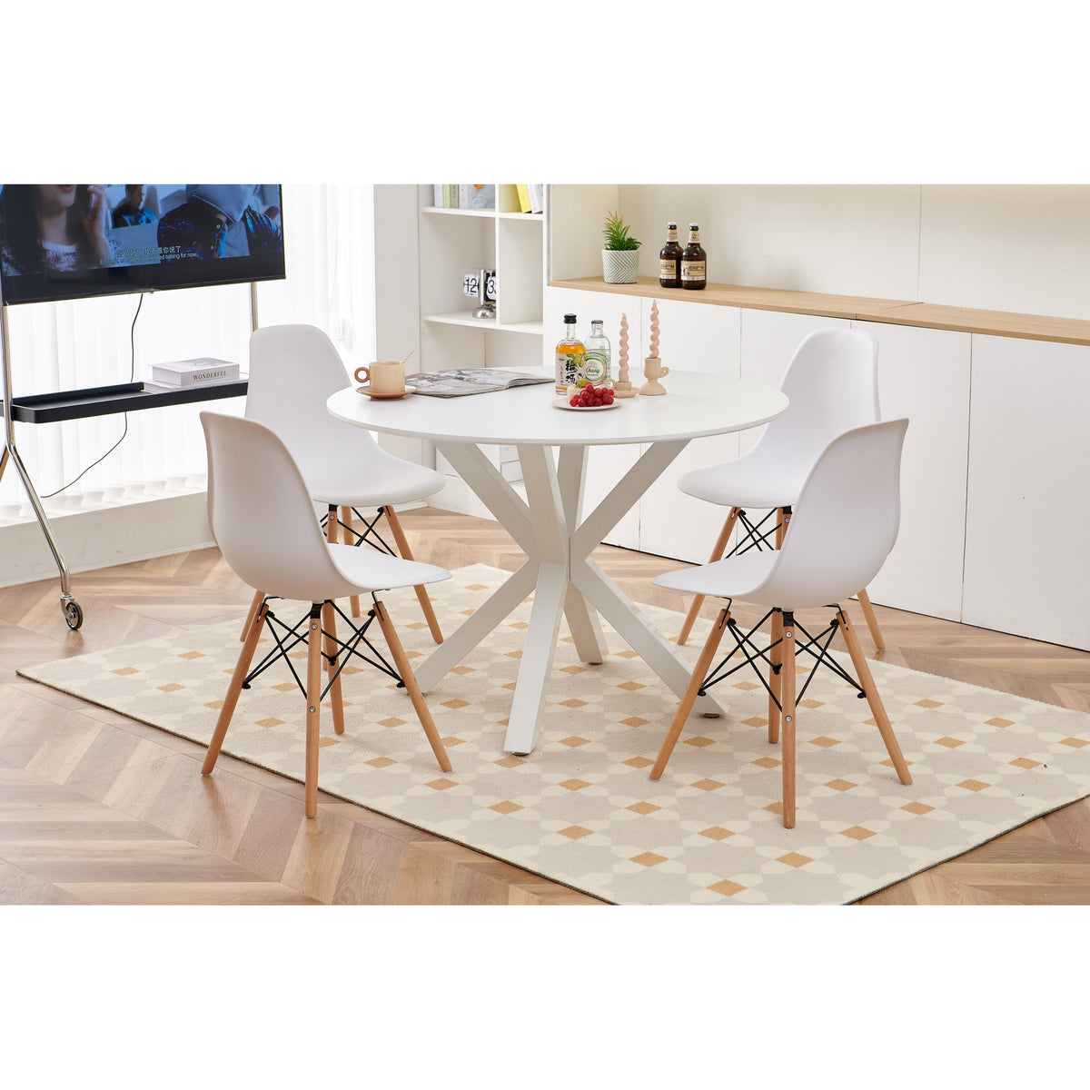 White 42.1" Round MDF Dining Table M1886