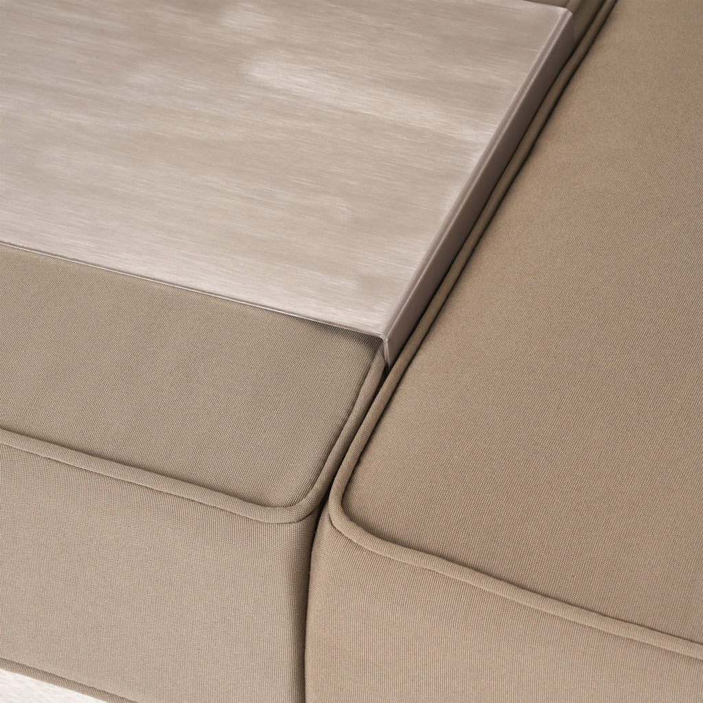 6 Seater Aluminum Sofa and Ottoman Set with Side Tables, Silver and Khaki K819306