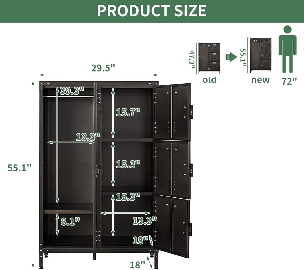 Metal Locker Storage Cabinet, 47.3” Steel Storage Cabinet with Shelves and 6 Lockable Doors F582735