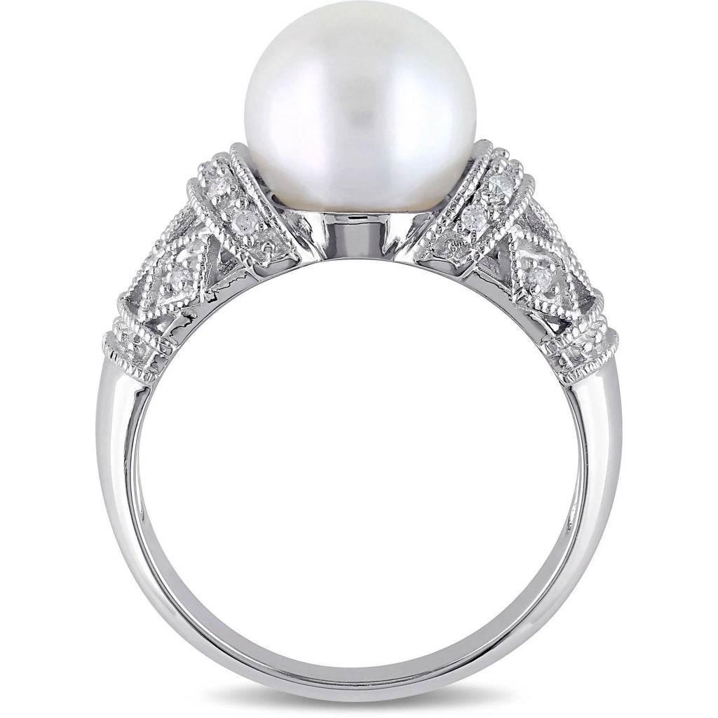 9-9.5mm White Cultured Freshwater Pearl Sterling Silver Cocktail Ring B191656