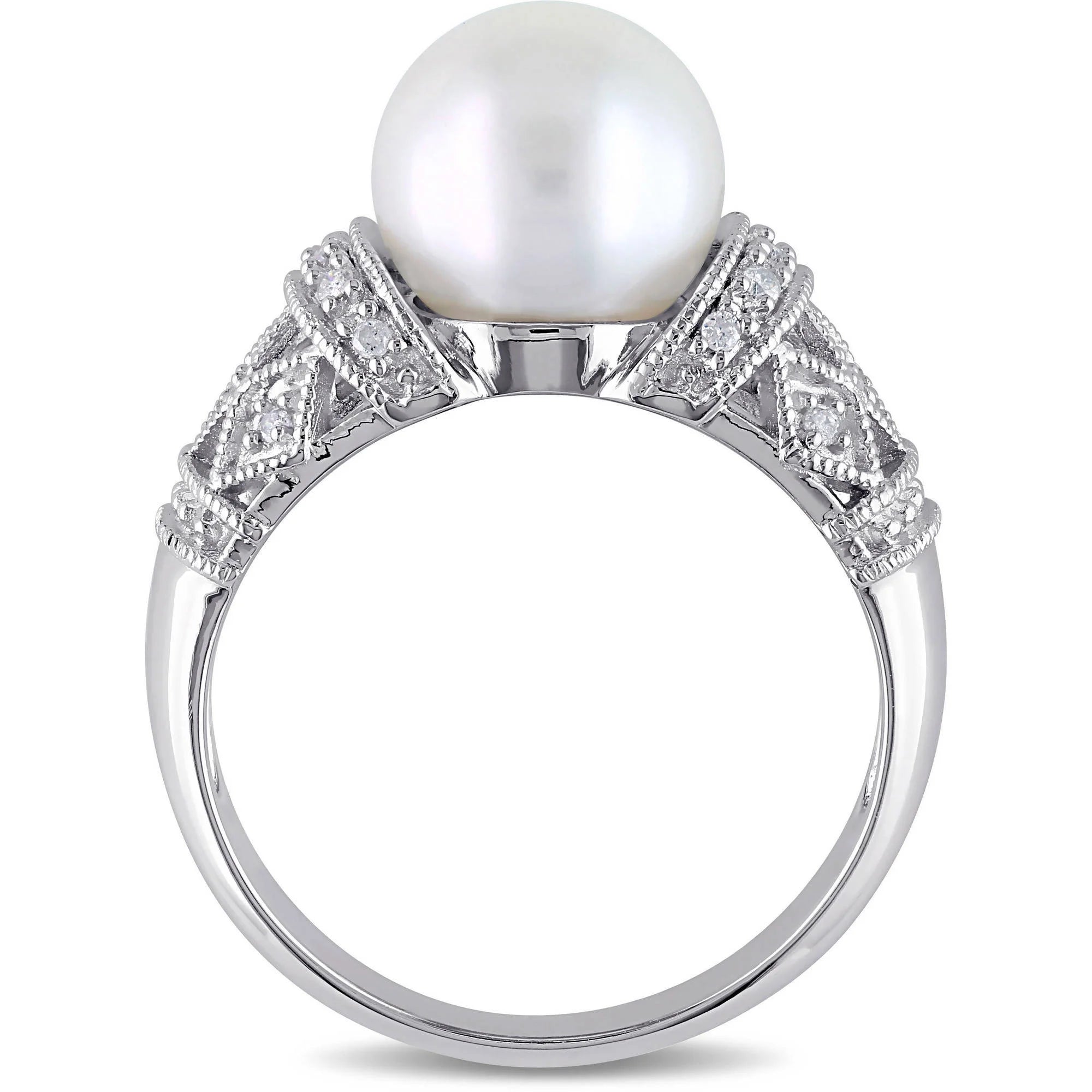 9-9.5mm White Cultured Freshwater Pearl Sterling Silver Cocktail Ring B191656
