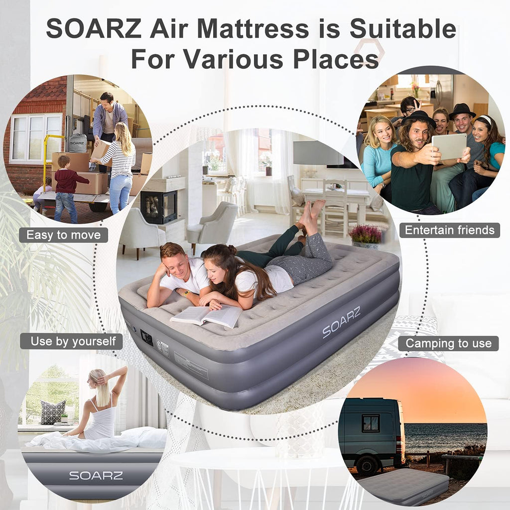 Queen Air Mattress with Built-in Pump, Flocked Top Airbed X4325