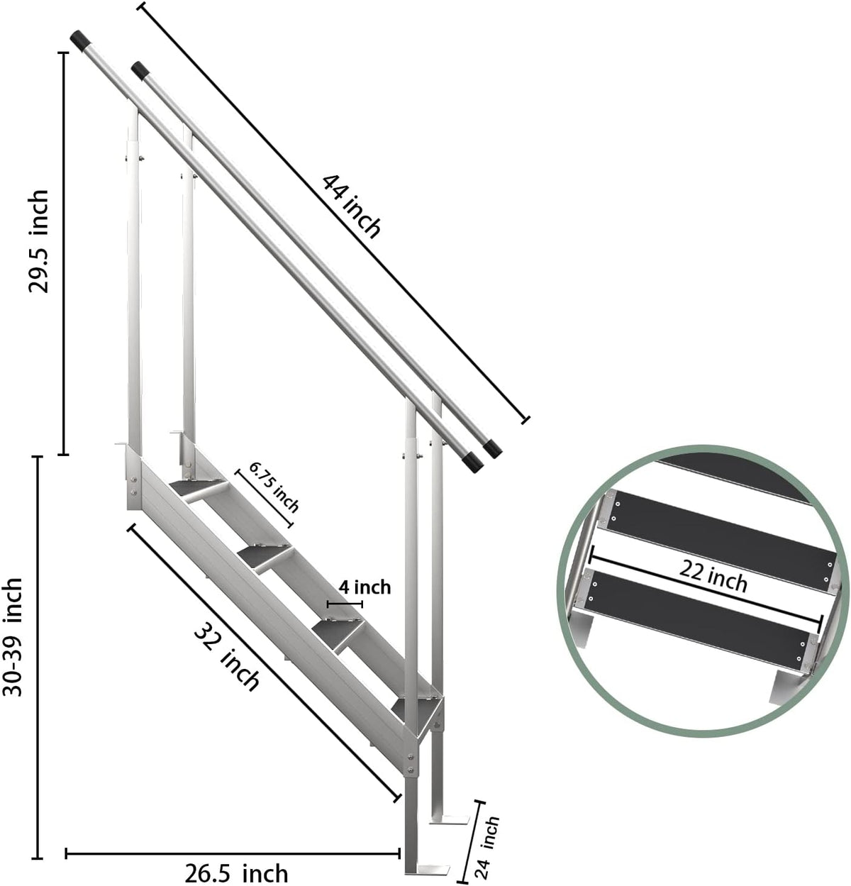 Aluminum 4 Steps Pontoon Boat Ladder with Hand Railings Anti-Slip Rubber Mat Z6025