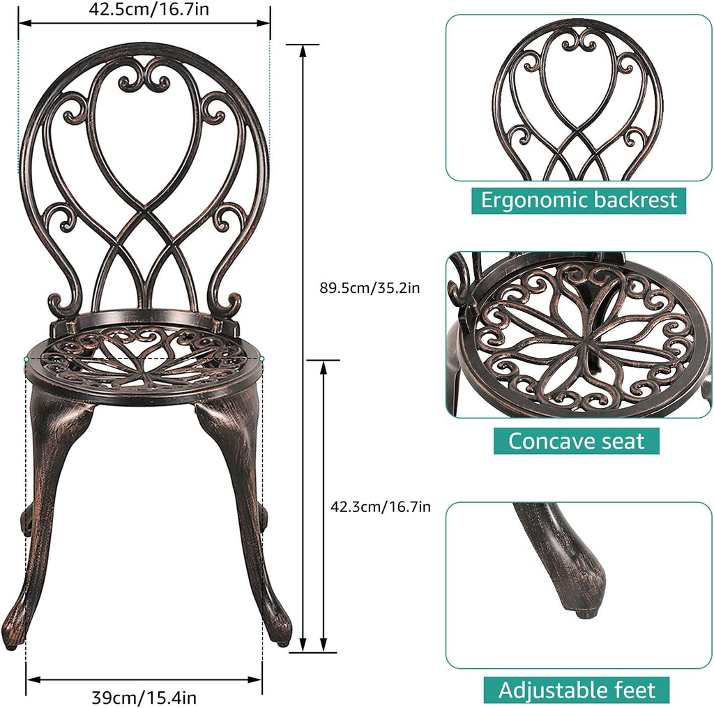 3 Piece Outdoor Cast Aluminum Bistro Set with Umbrella Hole, Bronze E30790