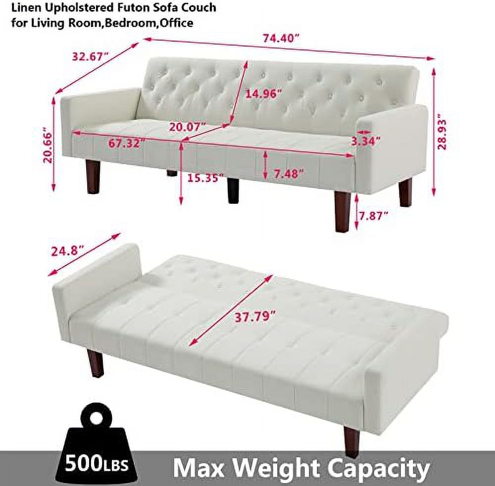 Grey Linen Upholstered Futon Sofa Bed 74" Tufted 3 Seater Z833592