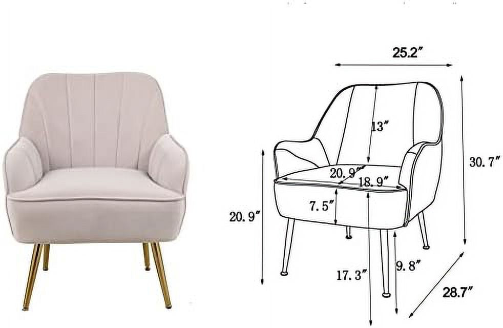 Beige Velvet Tufted Accent Chair with Golden Legs L65906