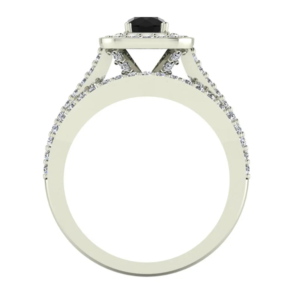 14K White Gold Black Diamond Wedding Ring Set E521