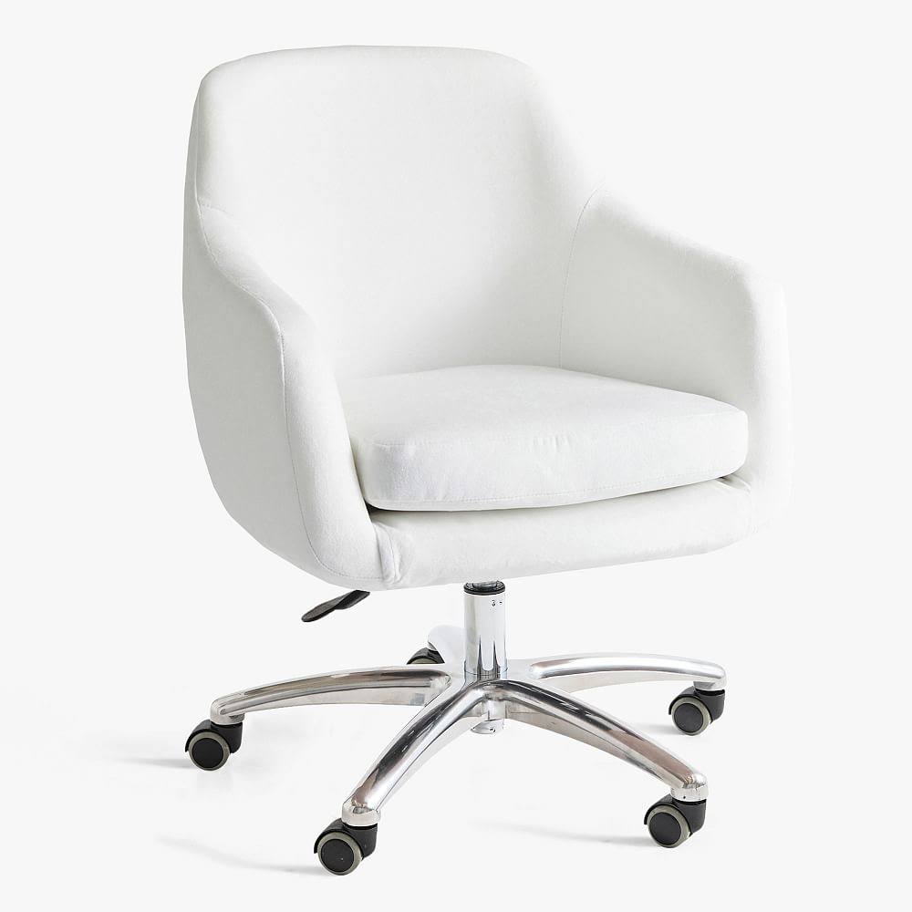 White Velvet Swivel Desk Chair S370691
