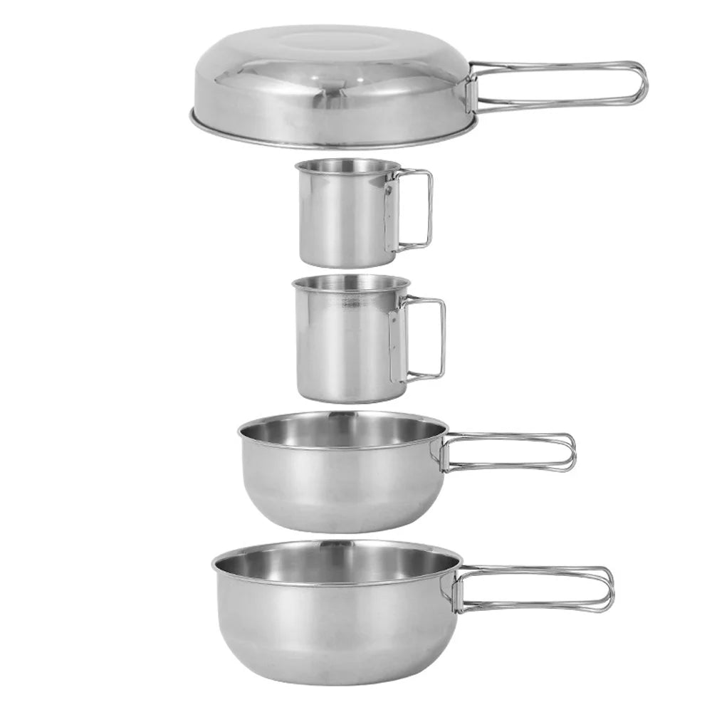 5pcs Stainless Steel Camping Cookware Set D7633