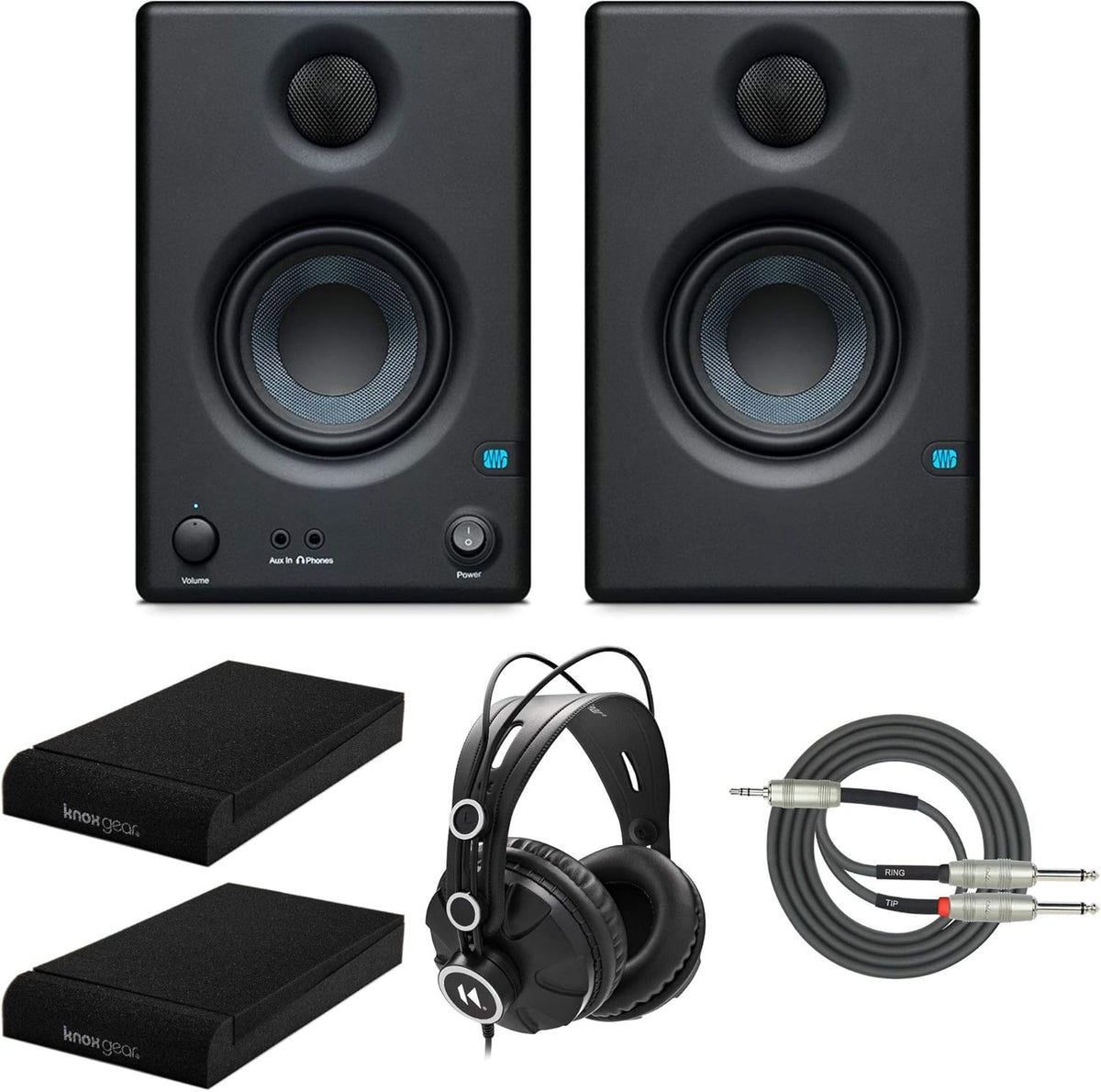 Studio Monitors (Pair) with Headphones, Isolation Pads and Breakout Cable B9178