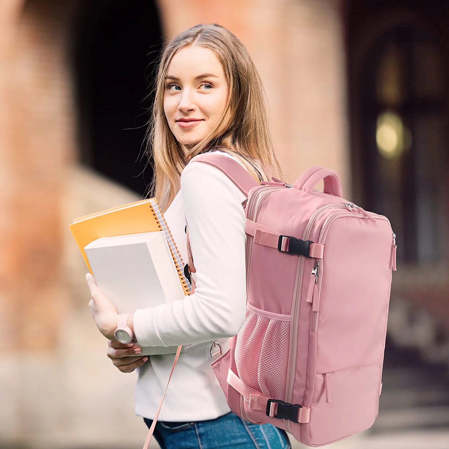 Pink Waterproof Travel Backpack with 2pcs Wash Bags H368