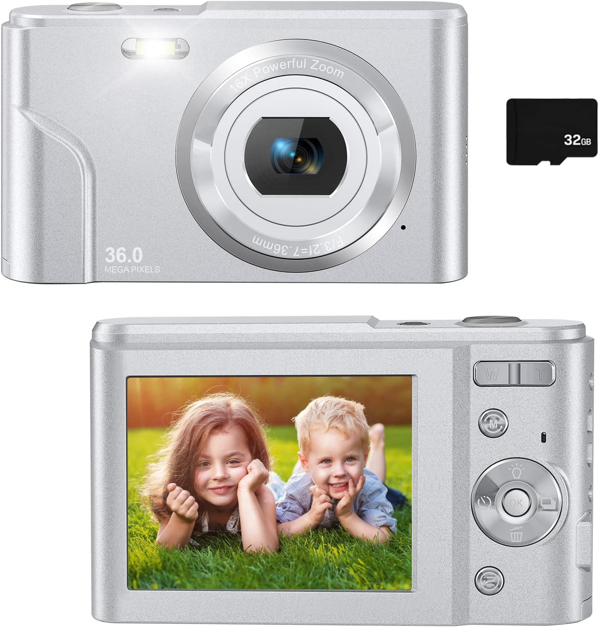 36MP Full HD 1080P Rechargeable Children's Camera with 32GB SD Card (Purple) N5256