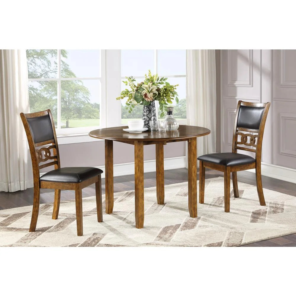 Solid Wood Drop Leaf Dining Table with 2 Chairs in Brown V26817