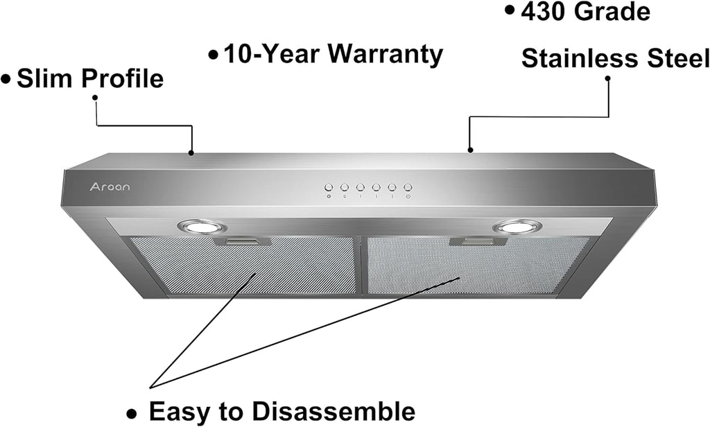 30 inch Under Cabinet Range Hood with 900 CFM, Stainless Steel, 4 Speed, Aluminum Mesh Filters, LED Lights E1909