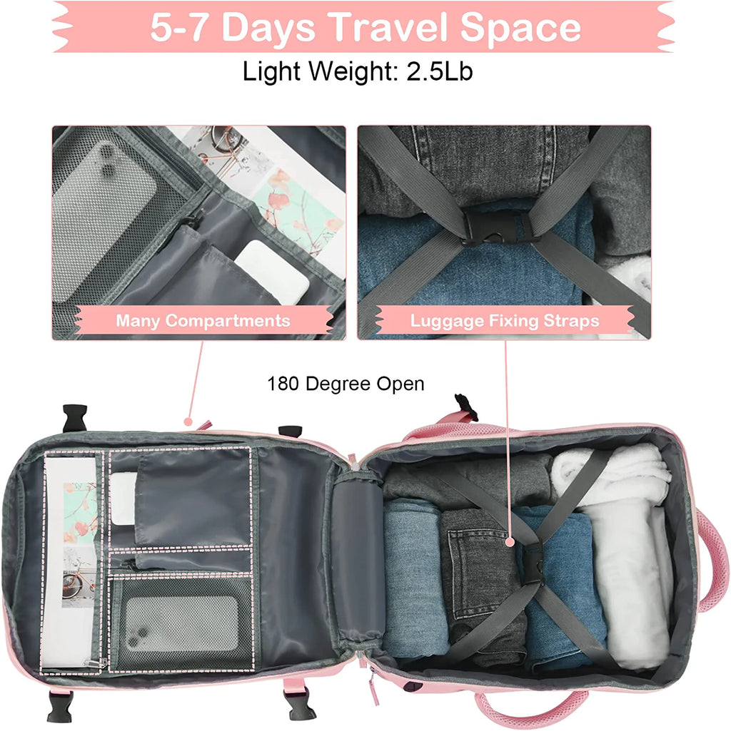 Pink Waterproof Travel Backpack with 2pcs Wash Bags H368