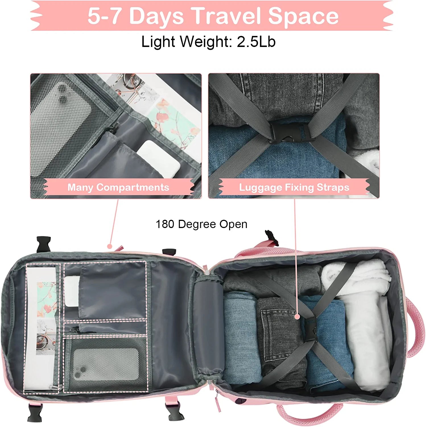 Pink Waterproof Travel Backpack with 2pcs Wash Bags H368