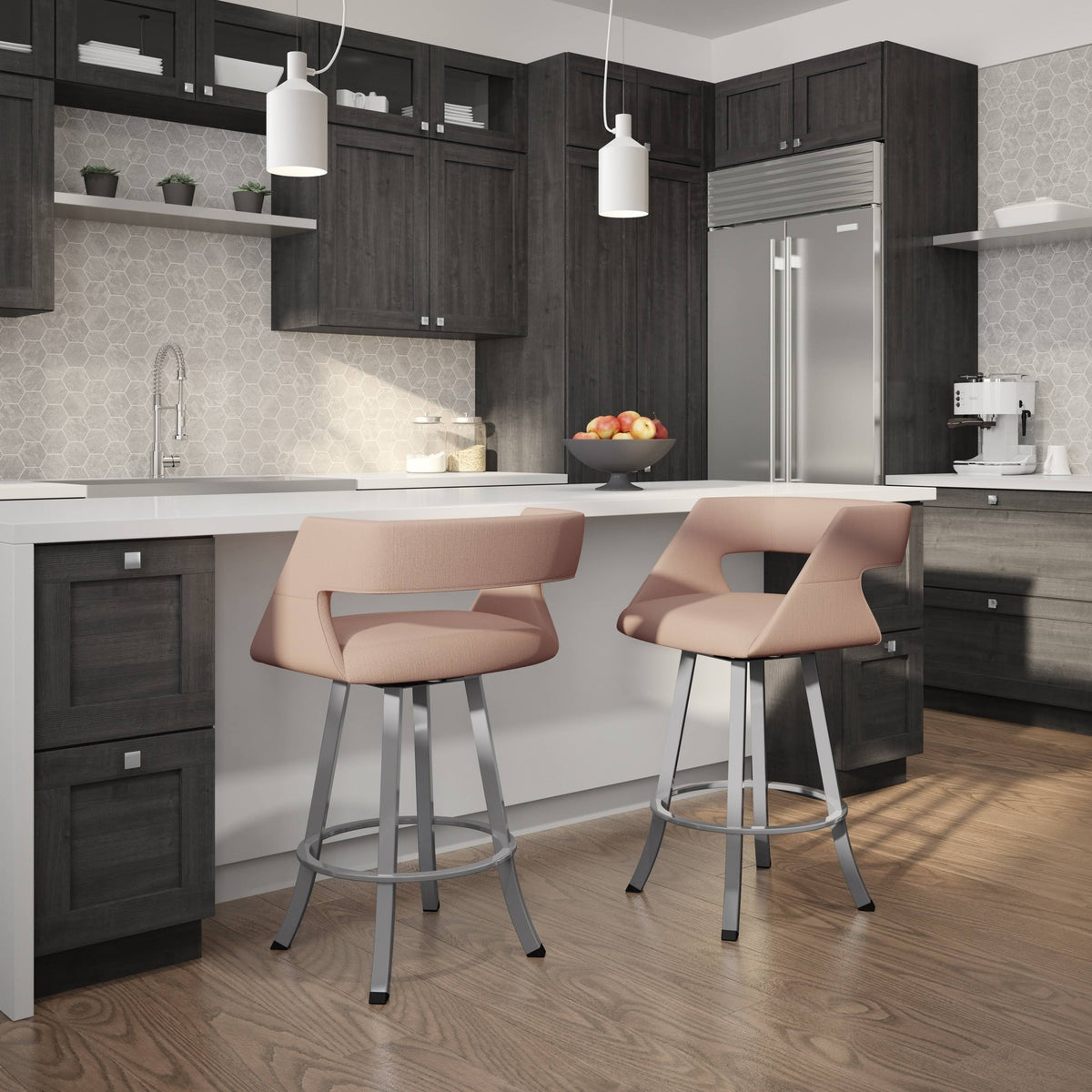Soft Grey White Polyester Swivel Counter and Bar Stool V611162