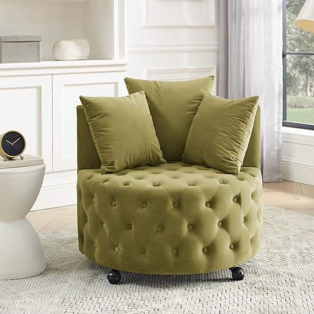 Pink Velvet Swivel Barrel Chair with 3 Pillows and Wheels M3112