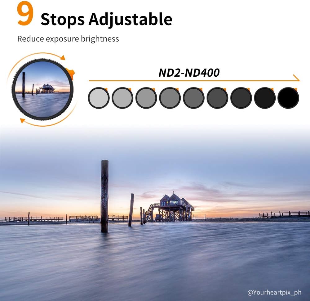 52mm Variable ND Filter ND2-ND400 with Multi-Layer Coatings AGC Glass Neutral Density Filter Pack of 2 M586