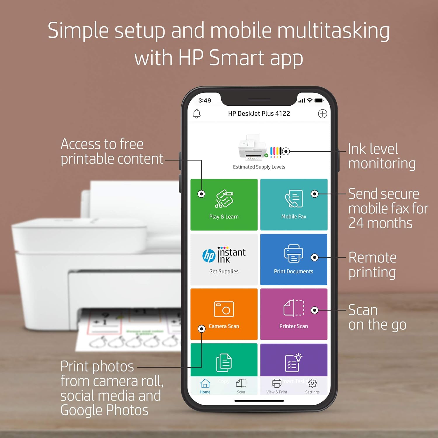 HP DeskJet Plus 4122 All-in-One Printer, Wireless Printing, Instant Ink Ready, Renewed V1003