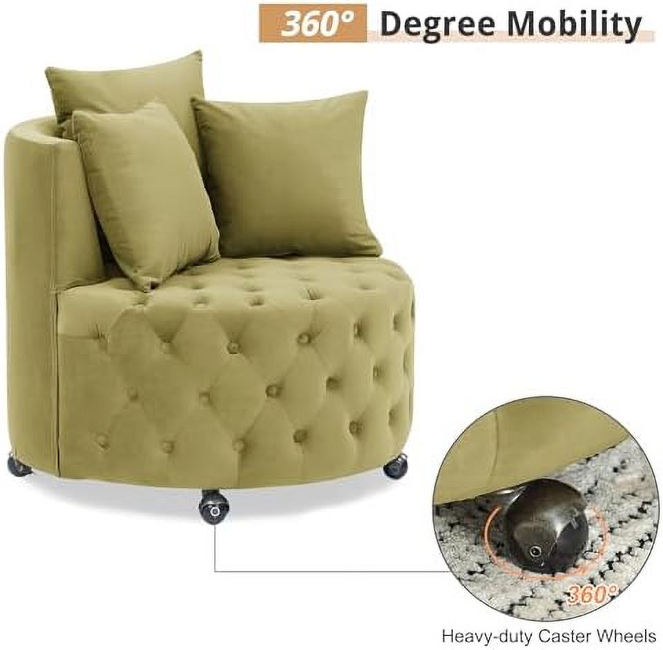 Pink Velvet Swivel Barrel Chair with 3 Pillows and Wheels M3112