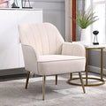 Beige Velvet Tufted Accent Chair with Golden Legs L65906