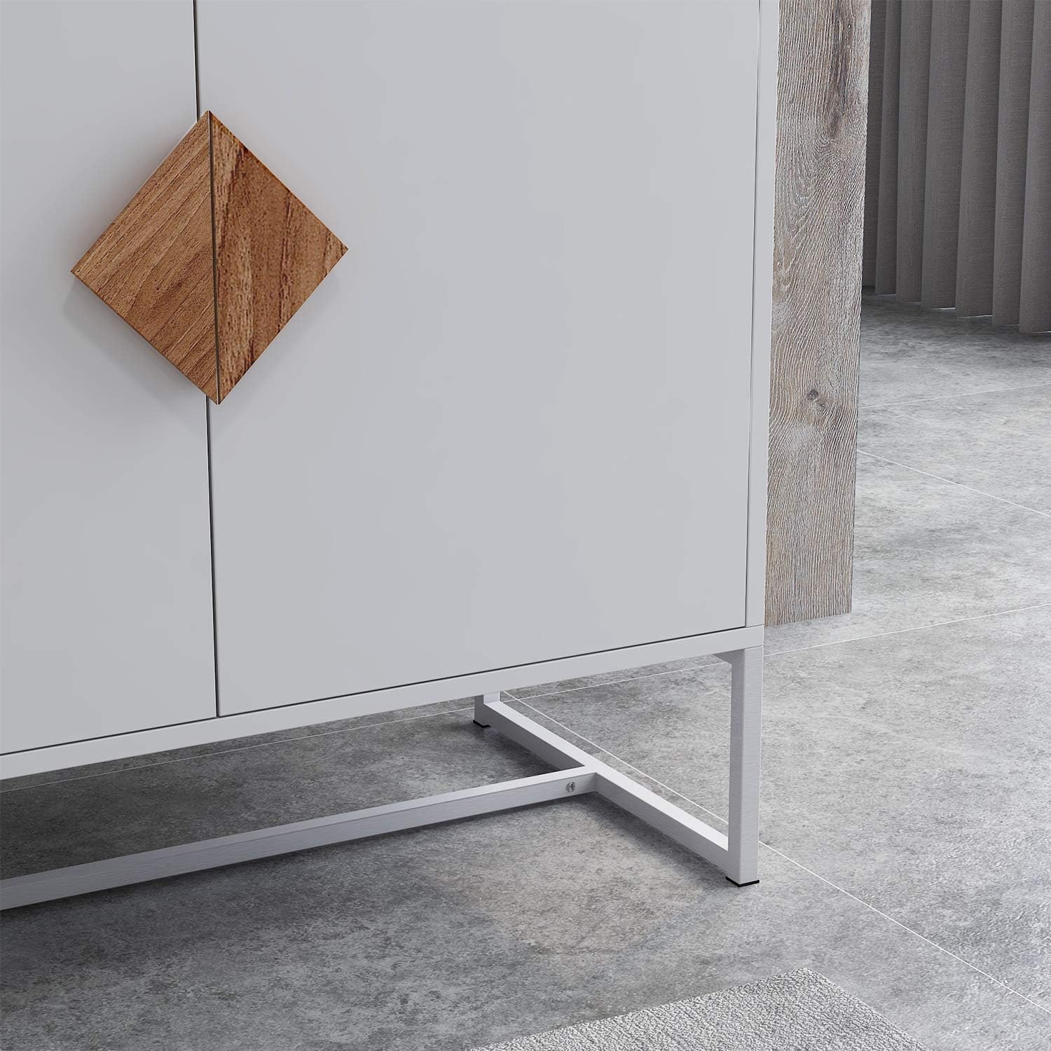 White 2 Door Sideboard with Solid Wood Handles and Metal Legs R4068