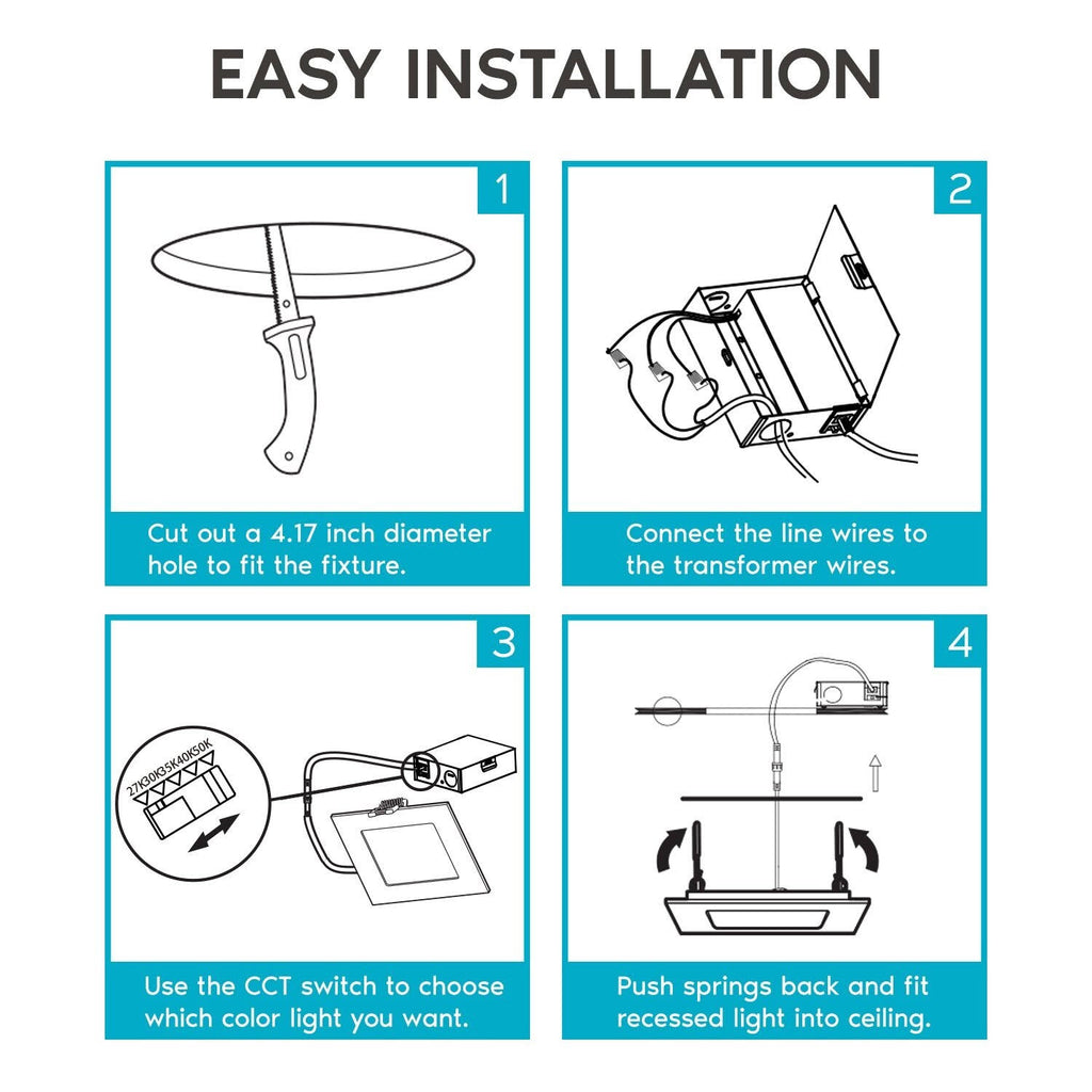 4 in. Ultra Thin Square Canless Dimmable Integrated LED Recessed Light Kit (4-Pack) E711