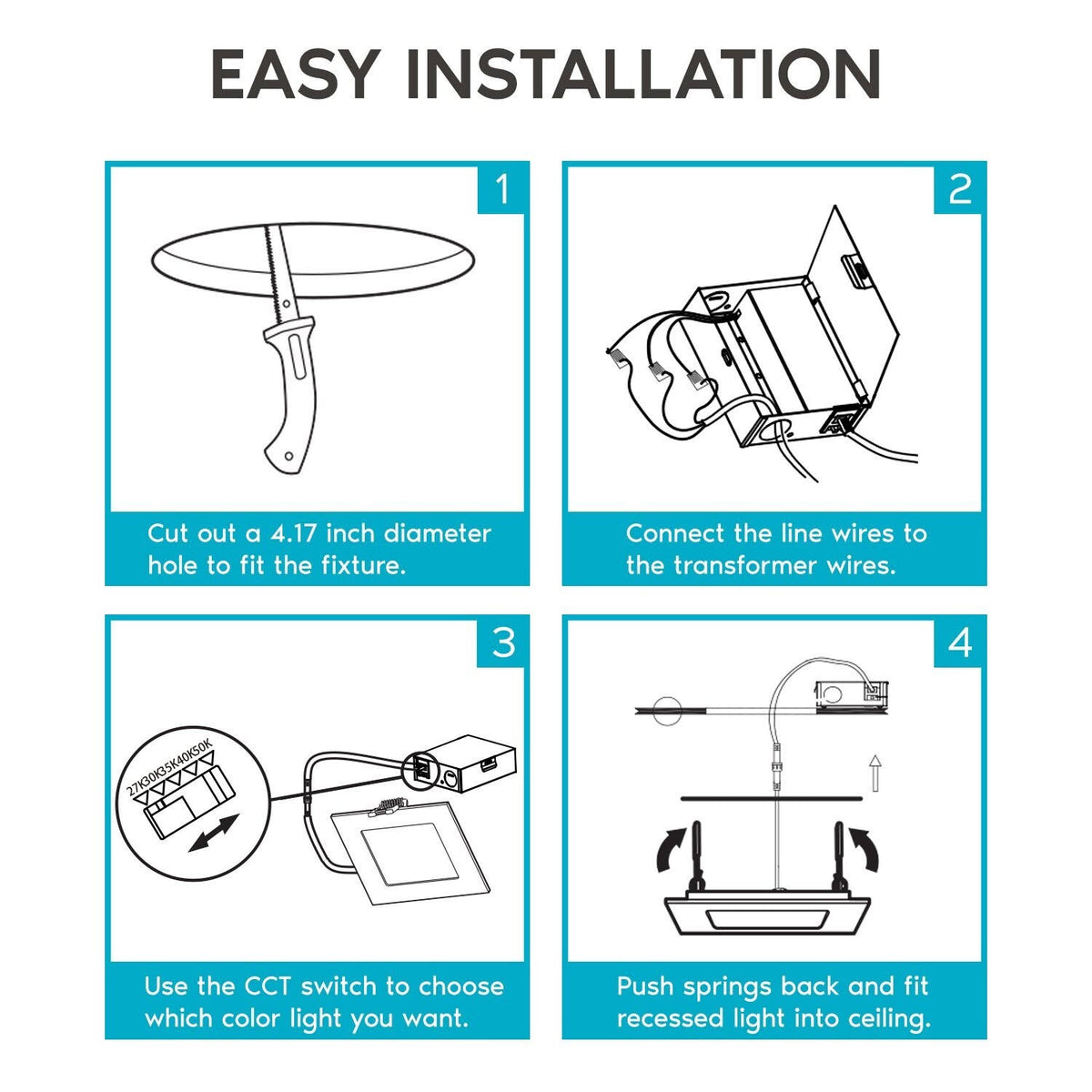 4 in. Ultra Thin Square Canless Dimmable Integrated LED Recessed Light Kit (4-Pack) E711