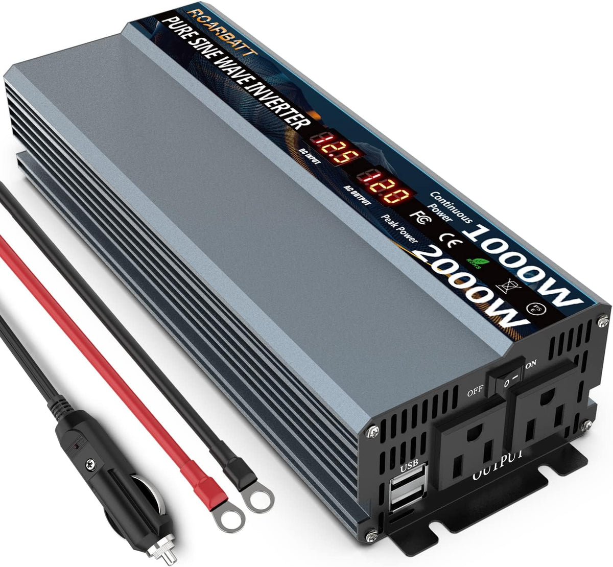 1000 Watt 12V DC to 110V AC Power Inverter with 2 AC Outlets and USB Port P63332