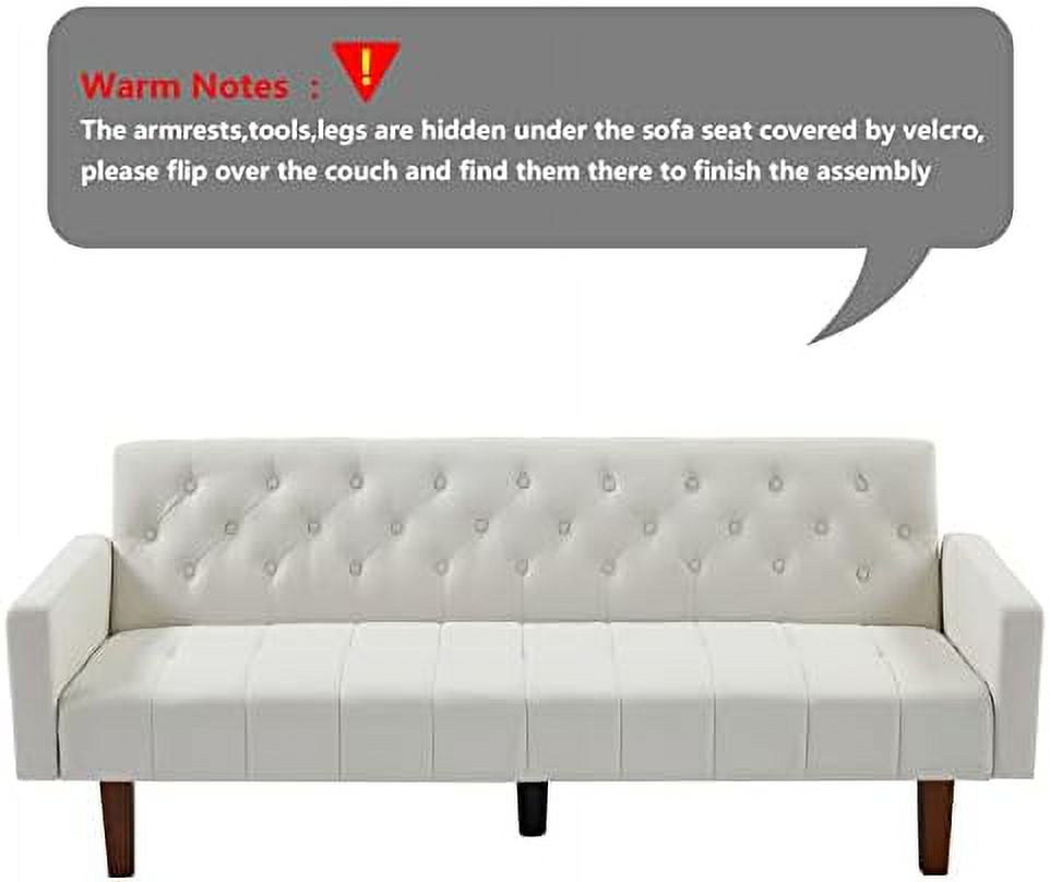 Grey Linen Upholstered Futon Sofa Bed 74" Tufted 3 Seater Z833592