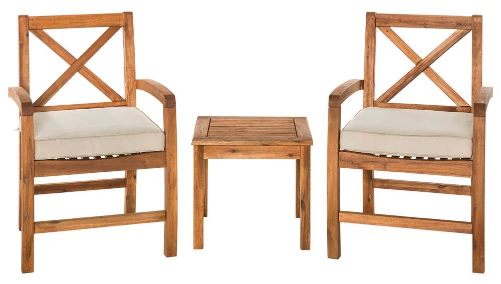 Brown Acacia Wood Patio Chairs with Side Table X9523