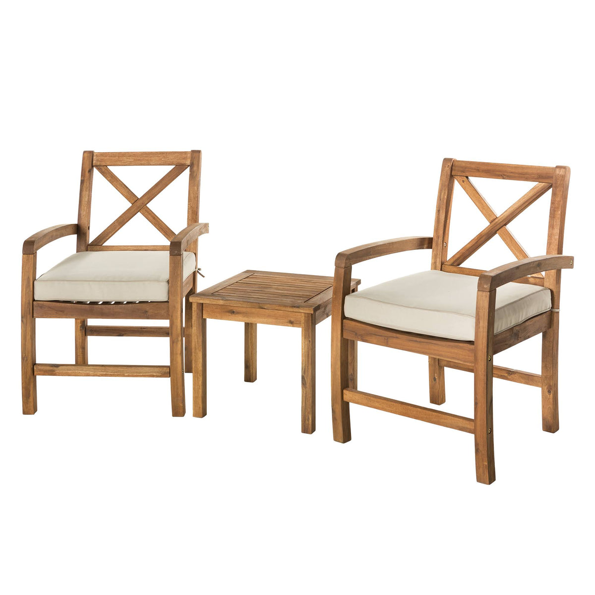 Brown Acacia Wood Patio Chairs with Side Table X9523