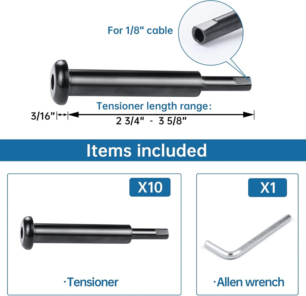 10Pack Black Cable Railing Kit T316 Stainless Steel Swage Tensioner A920010