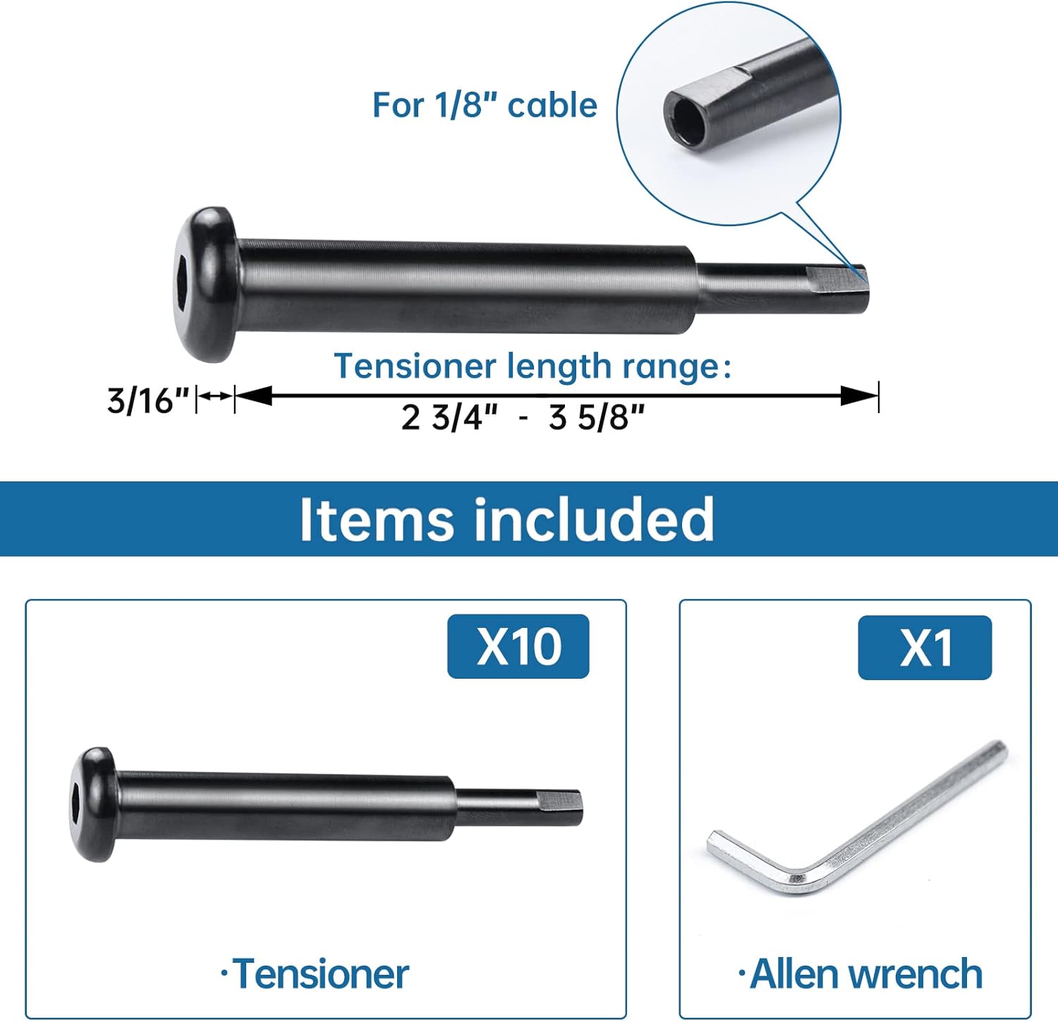 10Pack Black Cable Railing Kit T316 Stainless Steel Swage Tensioner A920010