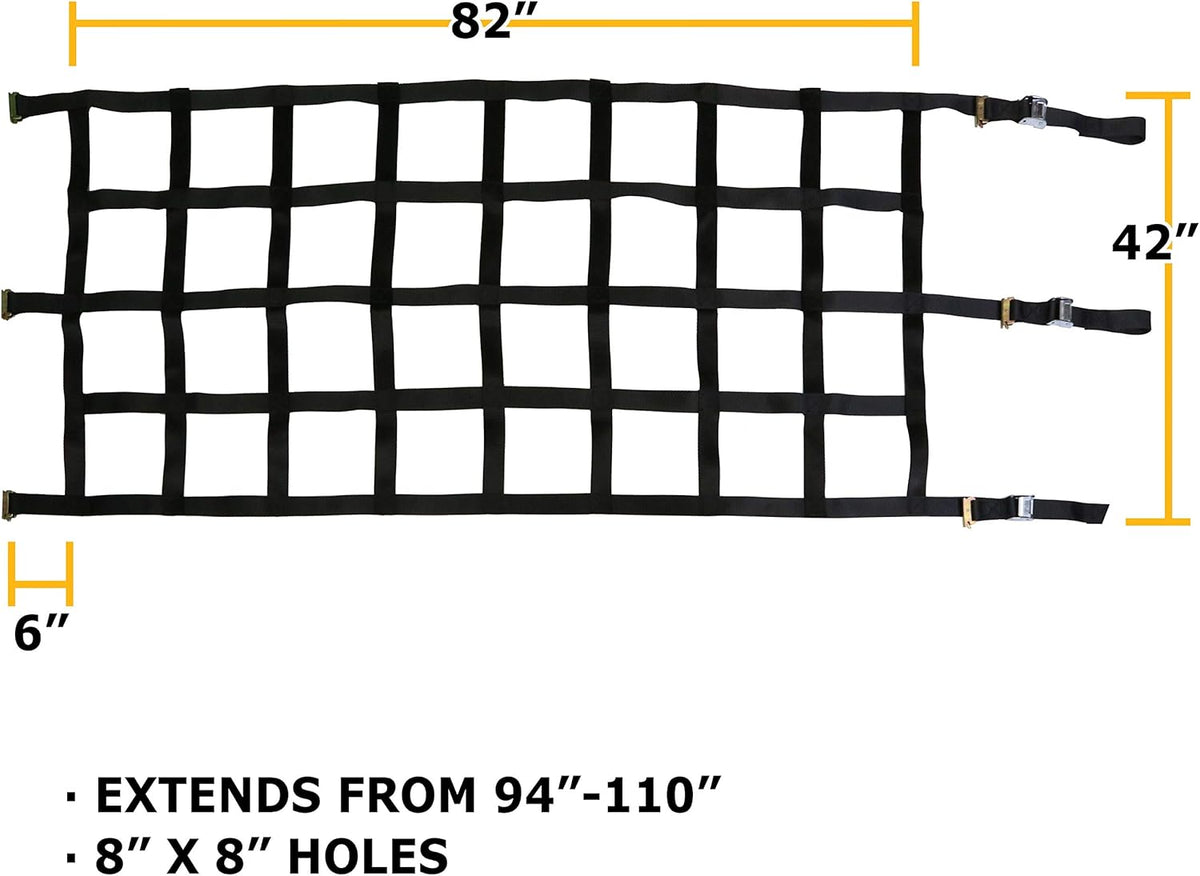 Heavy Duty Cargo Net with Cam Buckles and E-Track Fittings, 42 Inches by 82 Inches, 8 Inch by 8 Inch Holes T1327