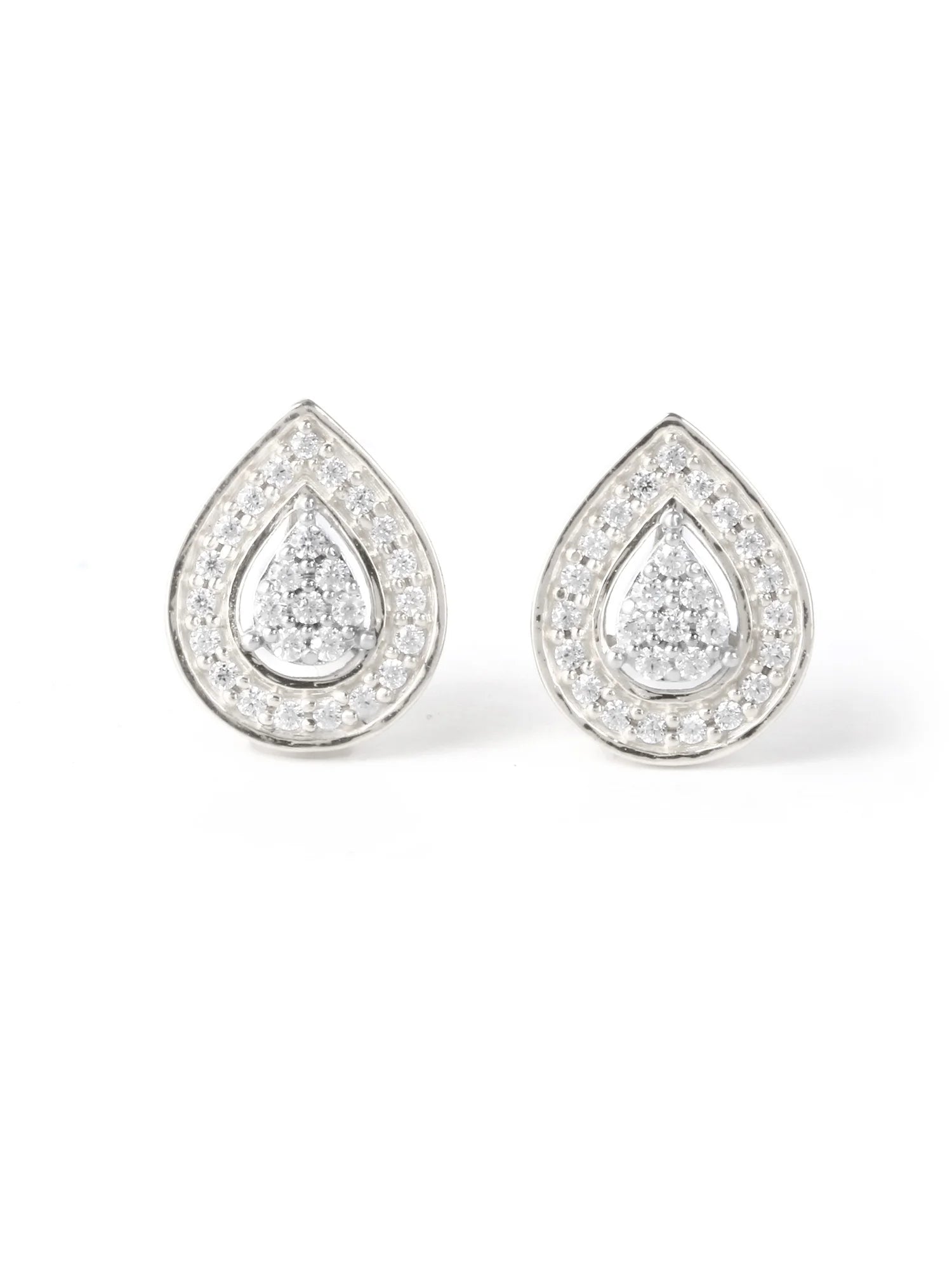 Pear Halo Stud Earrings in Sterling Silver A348