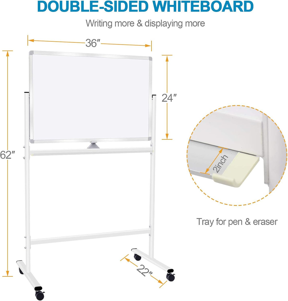 36x48 Double Sided Magnetic Dry Erase Board on Wheels with Stand C9710