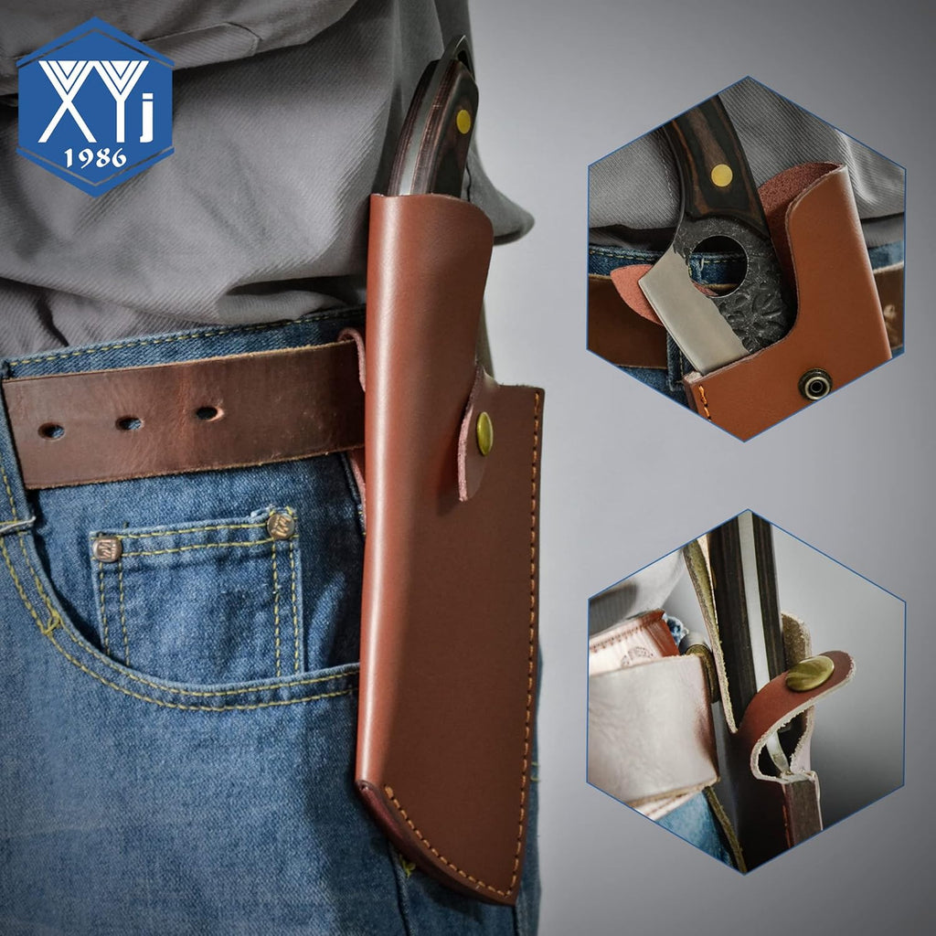 FULL TANG Camping Knives Set with Leather Knife Sleeves and Roll Bag B95396
