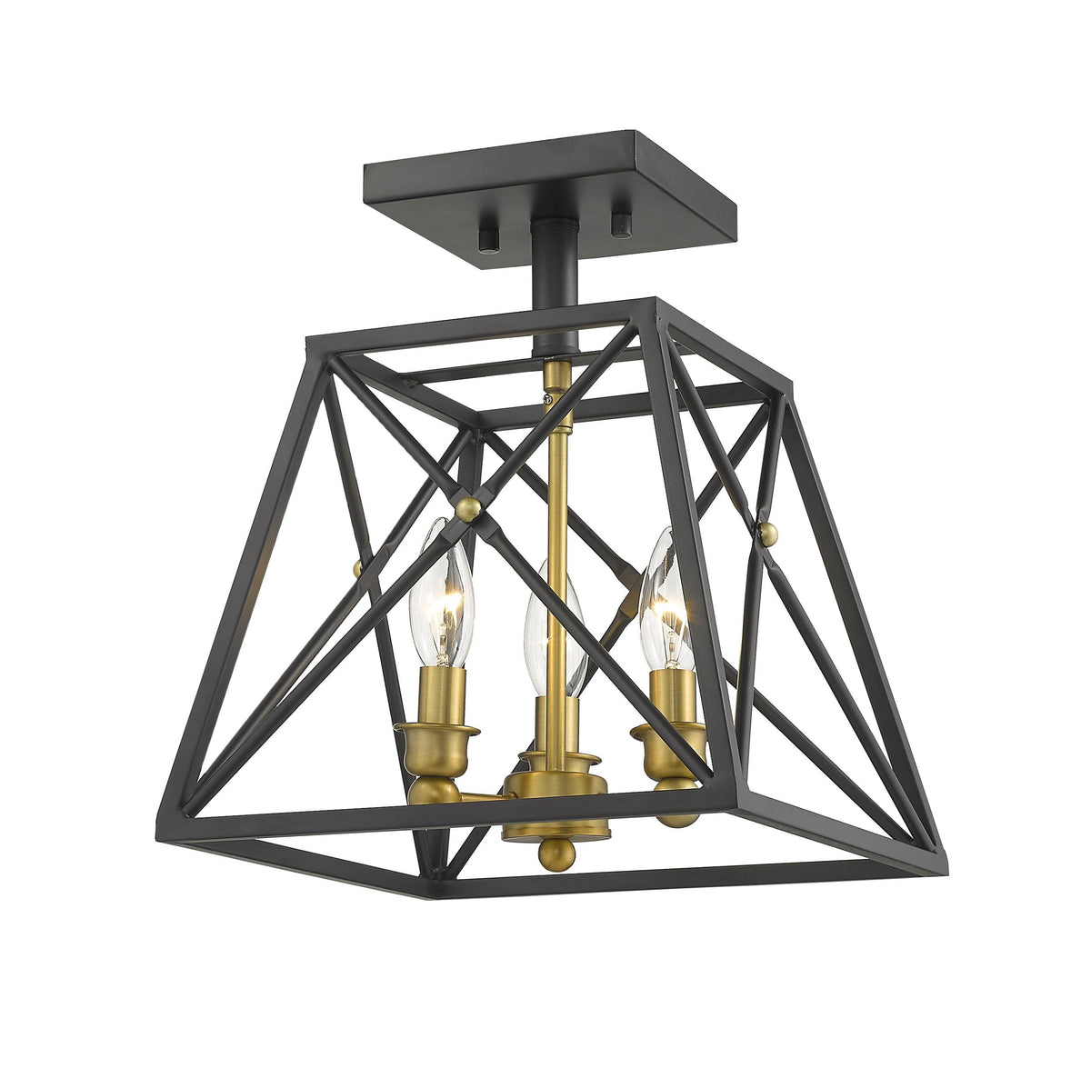 3 Light Semi Flush Mount Matte Black Olde Brass Y553333