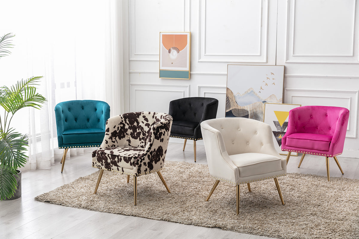 Modern Barrel Accent Chair, Velvet Curved Back Upholstered Single Sofa Club Chair with Button Tufting and Nailhead Trim C3906