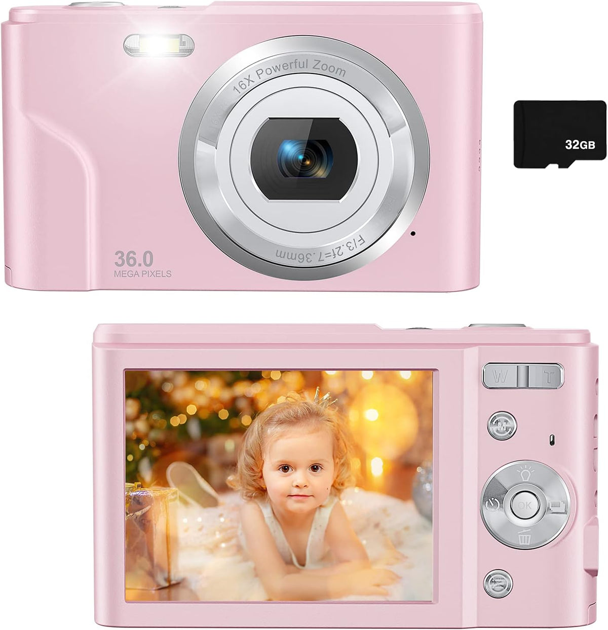 36MP Full HD 1080P Rechargeable Children's Camera with 32GB SD Card (Purple) N5256