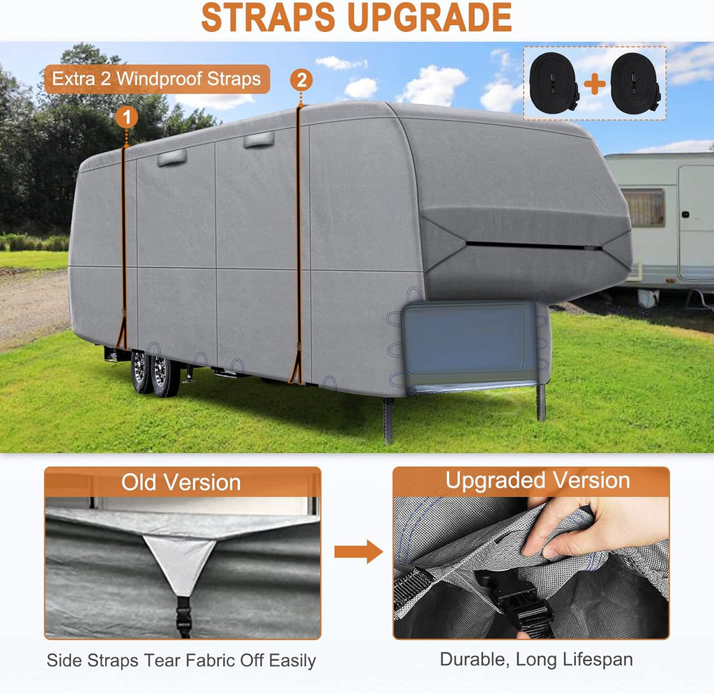 5 Layers Heavy Duty RV Cover with 2Pcs Straps & Gutter Covers L9350