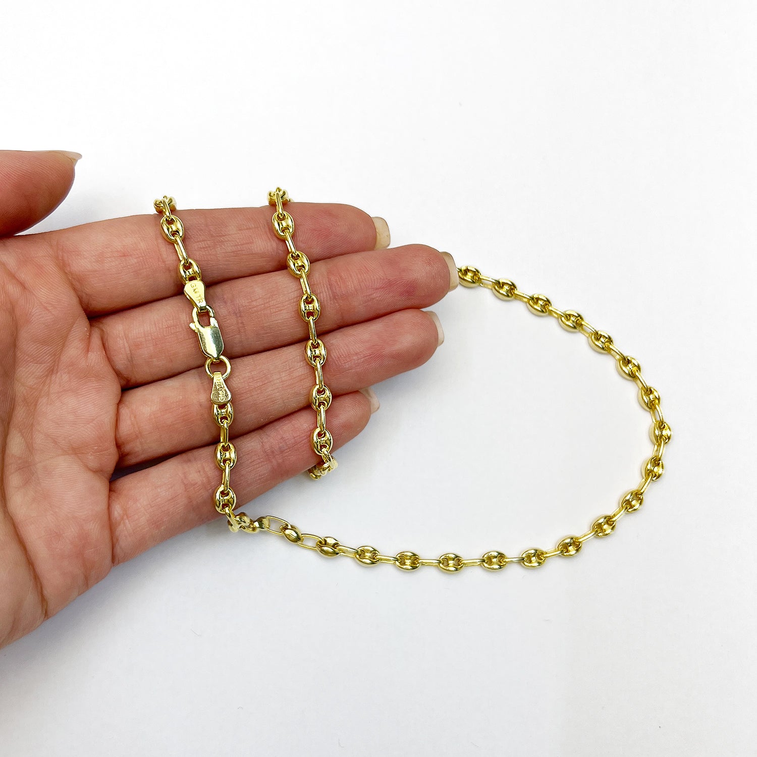 18K Yellow Gold Over Silver Puffed Anchor Chain Necklace 16"-24" N770