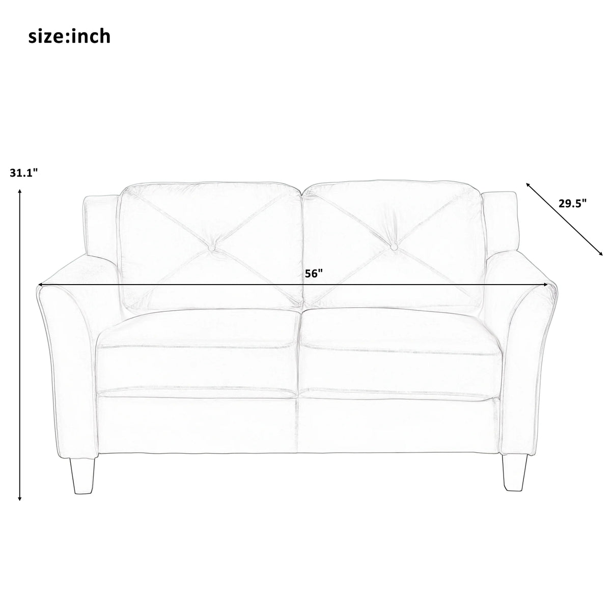 Button Tufted 3 Piece Chair Loveseat Sofa Set Q8002