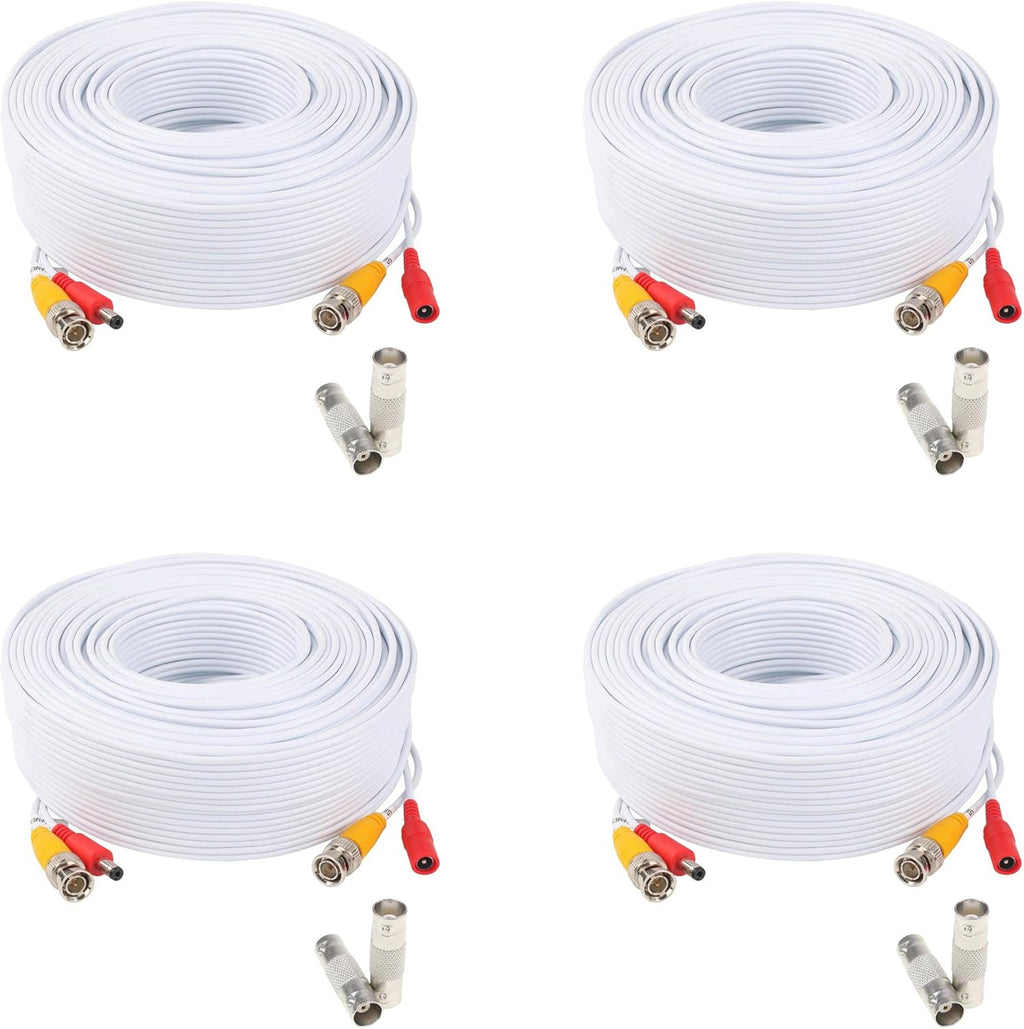 200ft Pre-Made Siamese BNC Video and Power Cable with BNC Extension Connectors for CCTV Security Camera (4 Pack, Black) F366808